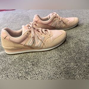 New Balance 996 pink suede sneakers tennis shoes.